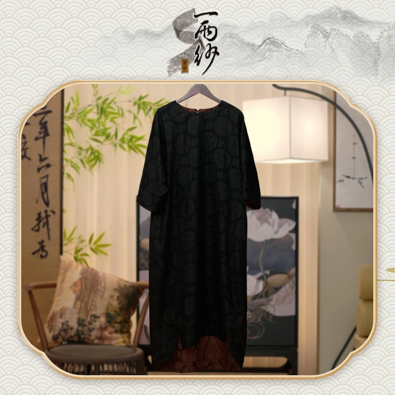 【手工●四经八纬-绞罗牡丹连衣裙】235497桑蚕丝香云纱连衣裙50