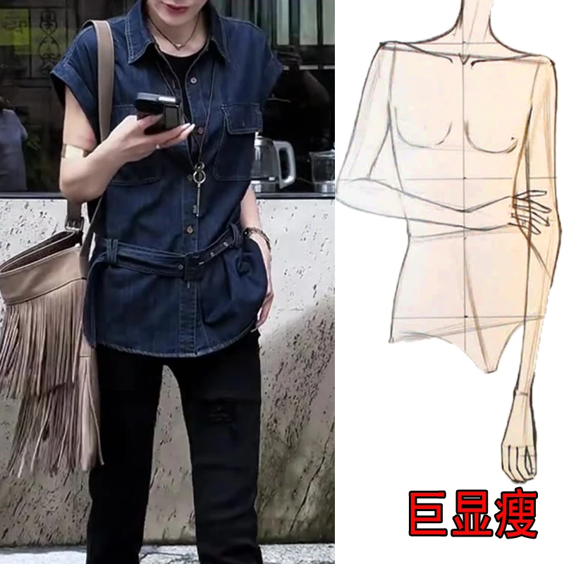 早秋新款大码女装复古牛仔短袖外套韩版宽松显瘦设计感洋气上衣