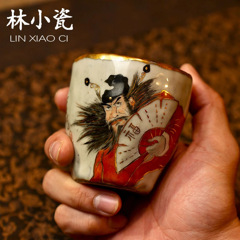 林小瓷青曜阁钟馗主人杯个人杯红衣钟馗系列壶承盖碗手绘钟馗人物