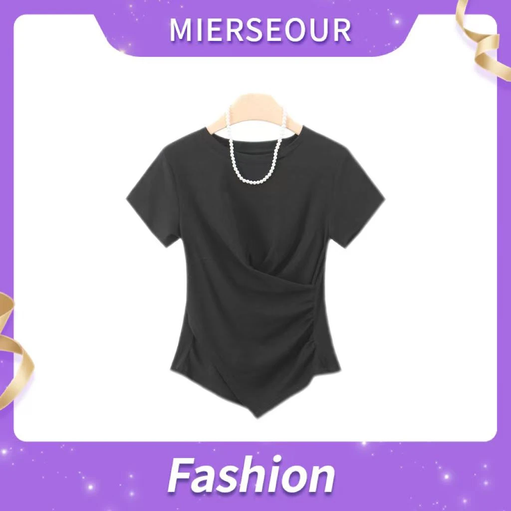 【秘境情书】高级感立体褶皱设计修身短袖1317