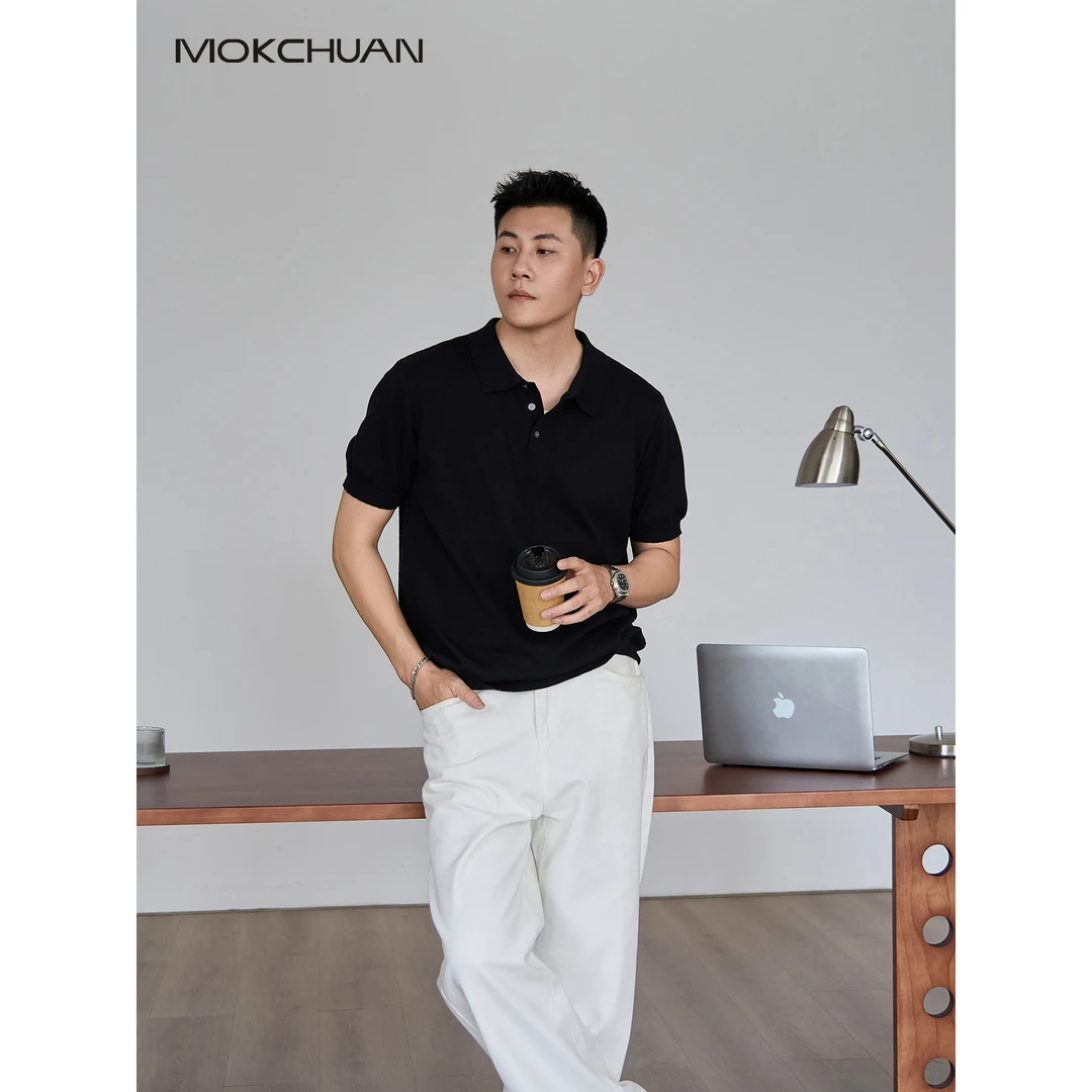 静奢老钱新贵针织短袖polo衫男高级感简约通勤翻领弹力休闲短袖