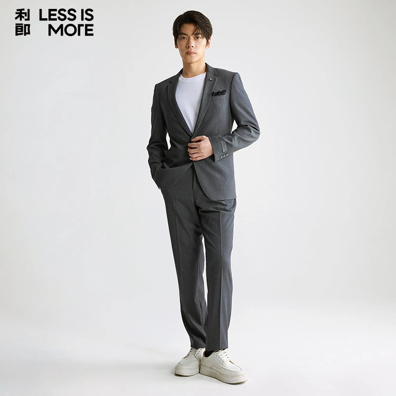 利郎西服套装【双弹/抗皱】男士时尚平驳领格纹修身西装商务职业装