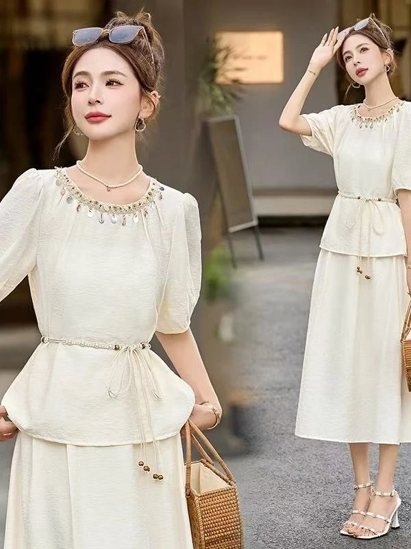 淑女范上衣两件套裙2025新款夏季轻熟风高腰半裙套装女8833SY