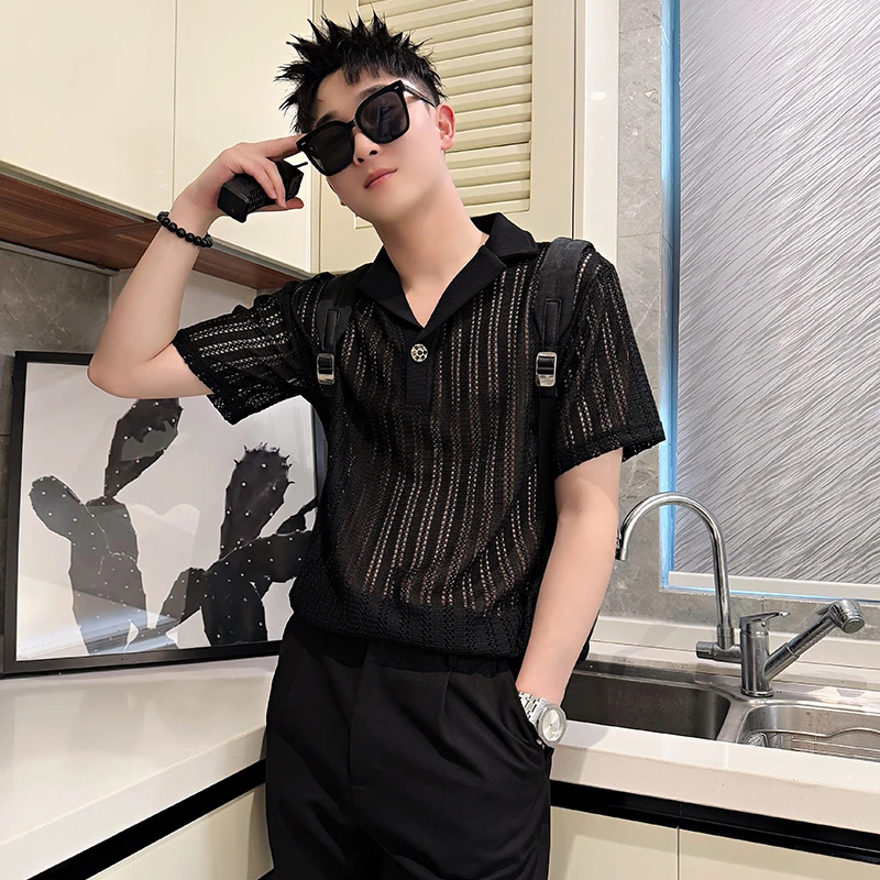 polo衫男短袖夏季2025新款男生上衣痞帅男装衣服镂空薄款短袖t恤