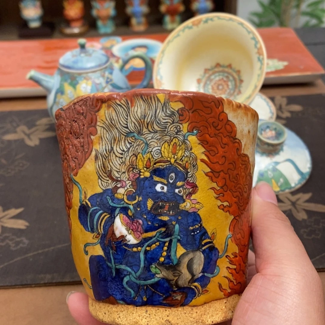 手工手绘黑财财茶杯