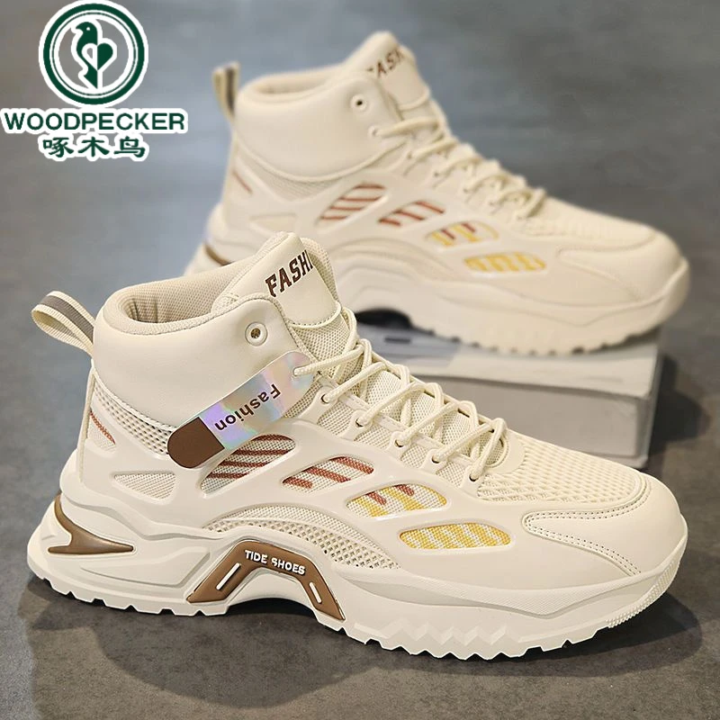 【正品】啄木鸟男士高帮鞋休闲鞋鞋子鞋厚底开车运动百搭增高鞋高腰