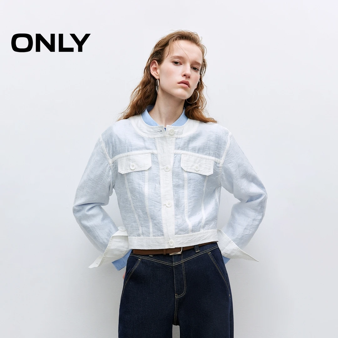 ONLY2025春季新款时尚肌理感轻薄单排扣短款外套女|125136042