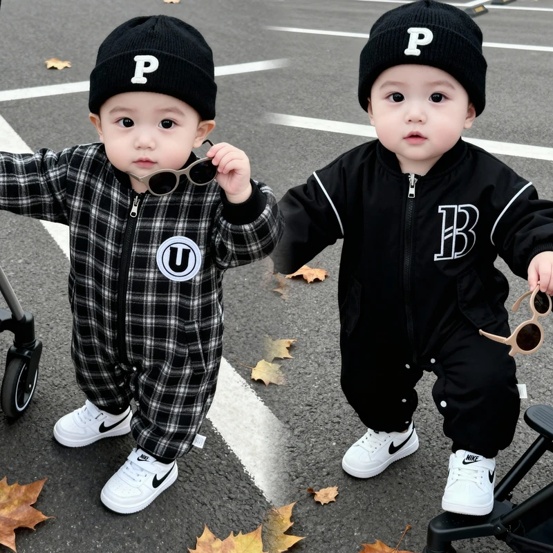 【双面可穿】秋冬加绒男女宝宝潮流派克服加厚连身衣外出服婴儿衣服