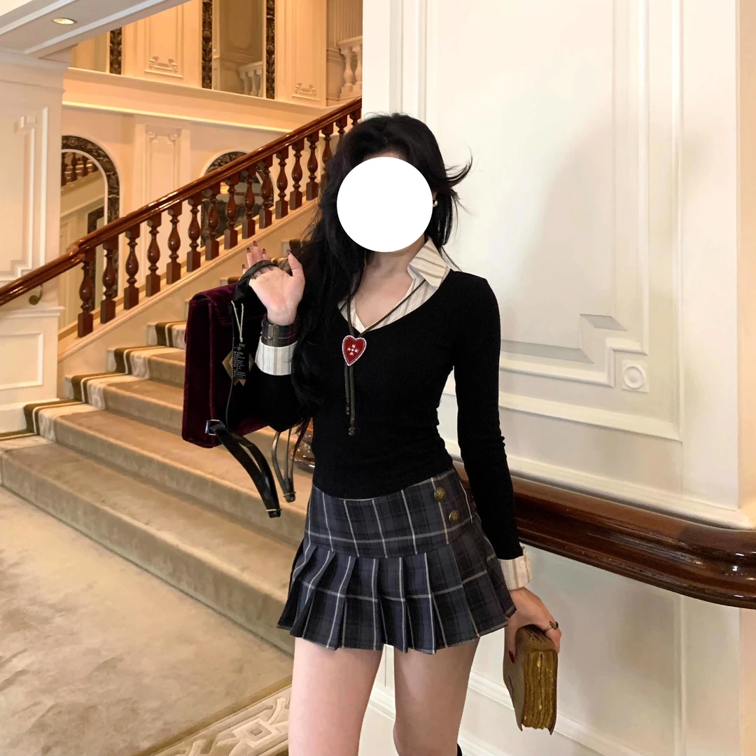 学院风纯欲系扣厚款裙子修身秋季半身裙显瘦短裙