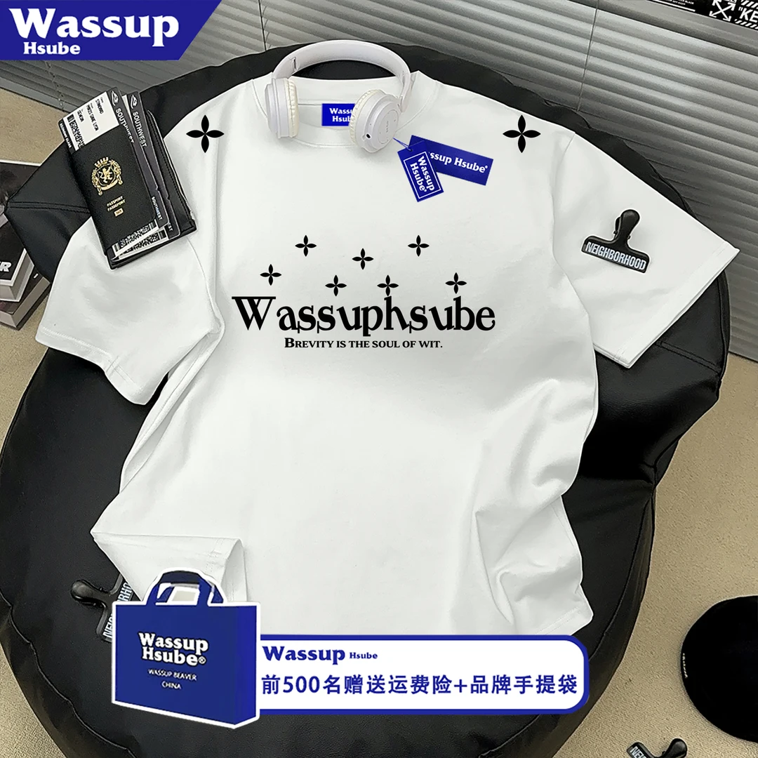 WASSUP HSUBE小众个性字母印花短袖T恤男女夏季新款百搭正肩上衣