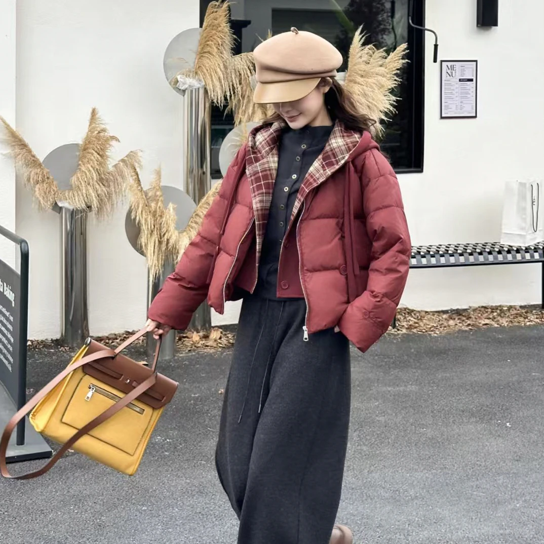 7696衣50格子拼接假两件服女冬季新款小个子流行短款时尚爆款洋气