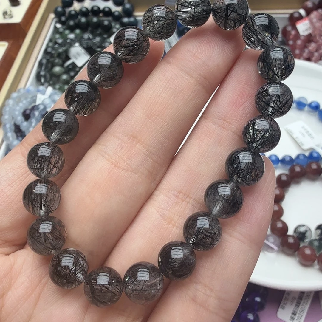 未镶嵌水晶珠宝半成品黑发晶9mm