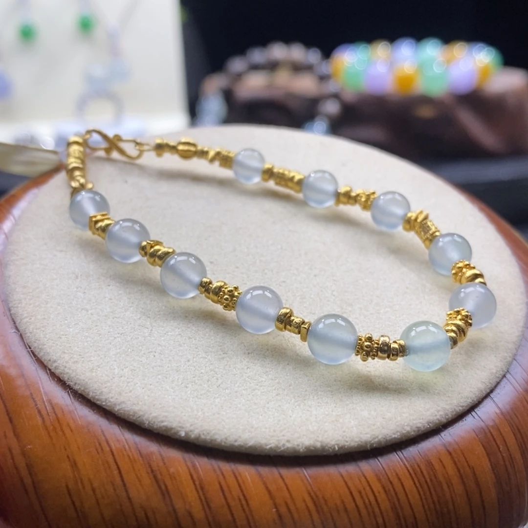 翡翠未镶嵌颈饰翡翠18K金高冰珠手链