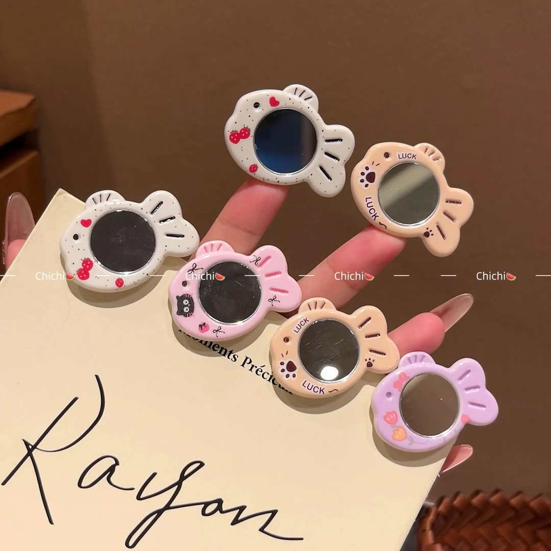 可爱卡通鱼板镜子发夹ins少女侧边趣味甜美百搭鸭嘴夹碎发刘海夹