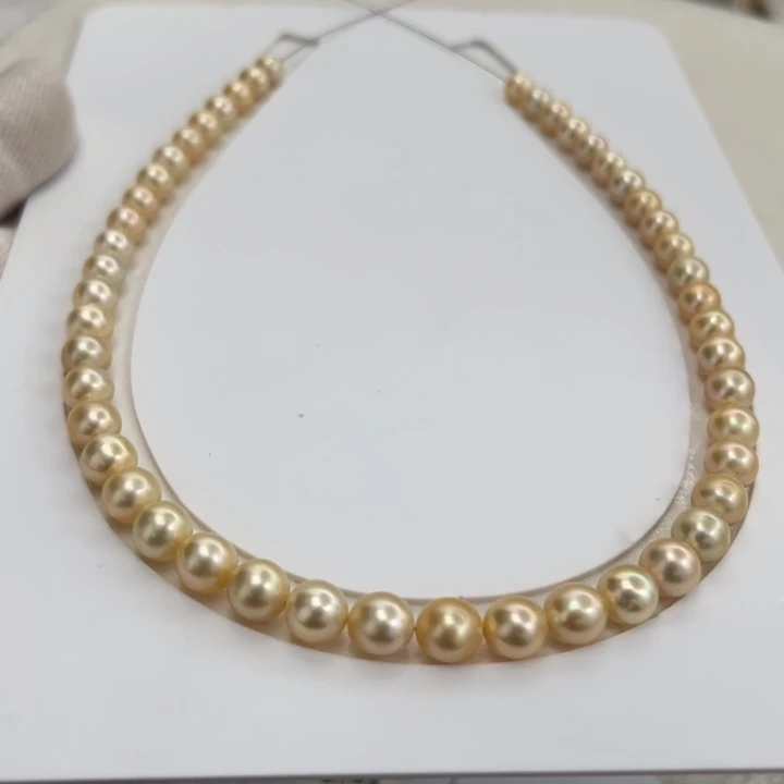 未镶嵌海水珍珠金珠项链7-9mm