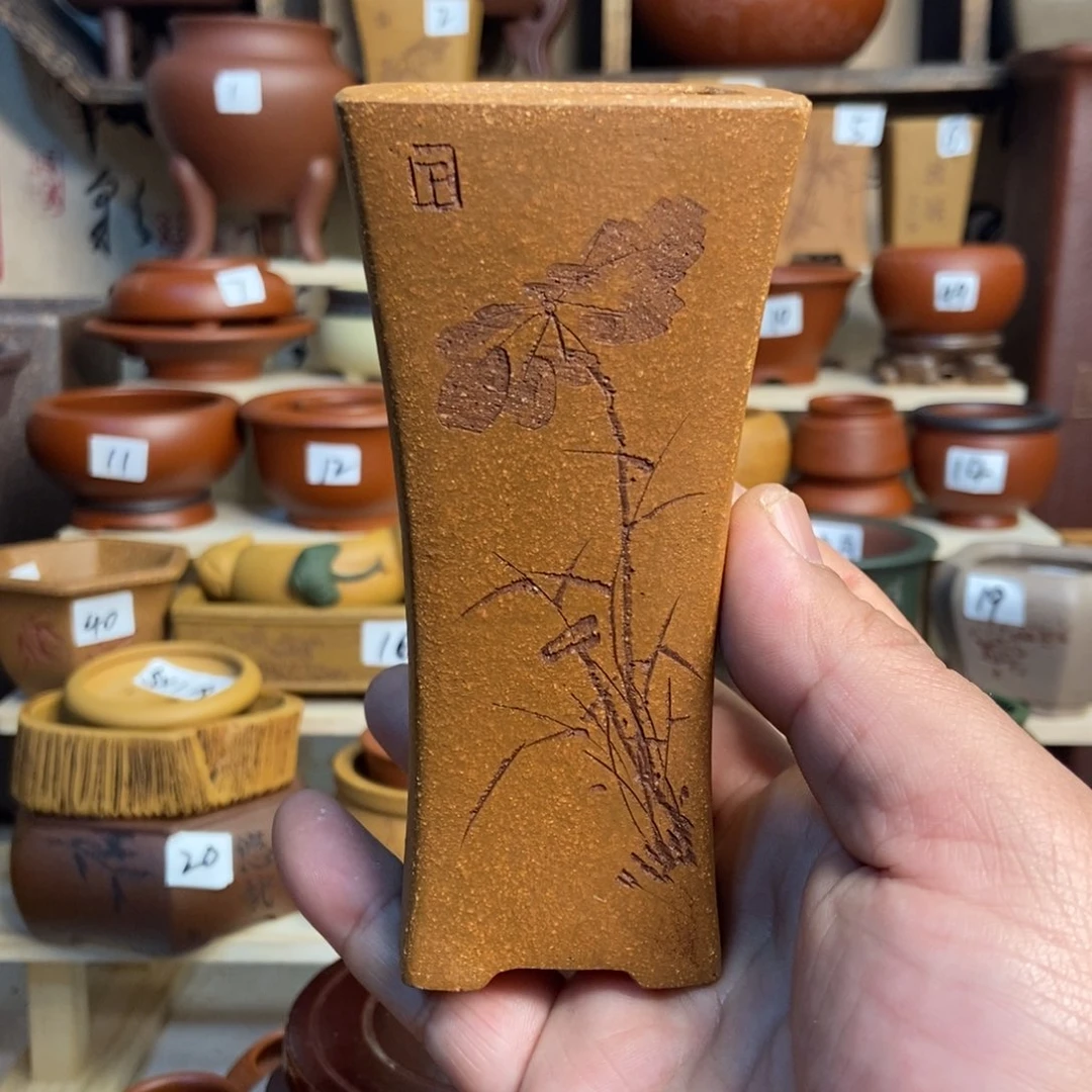 紫砂花盆苏兵，内口经尺寸4.5×11