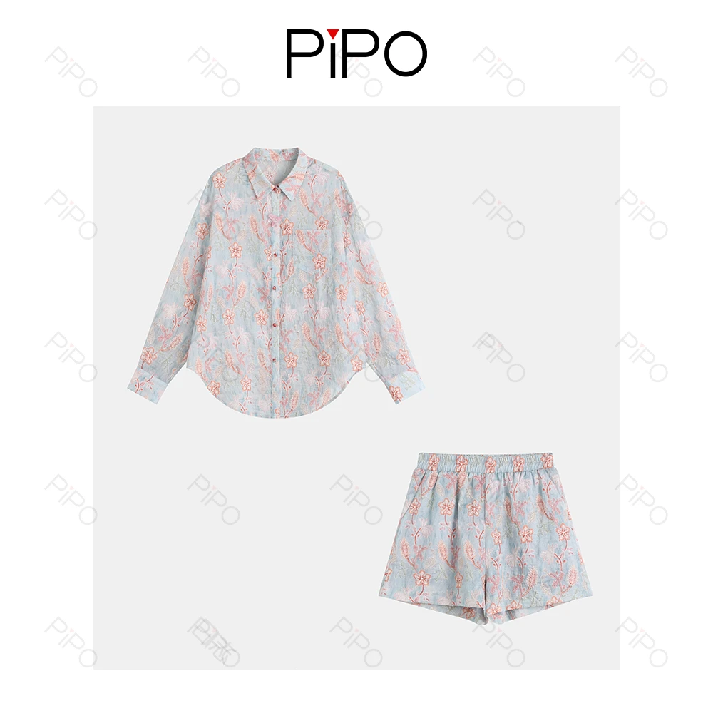 PIPO短裤慵懒风时尚套装国风长袖老钱风印花原宿风花色DD52E293