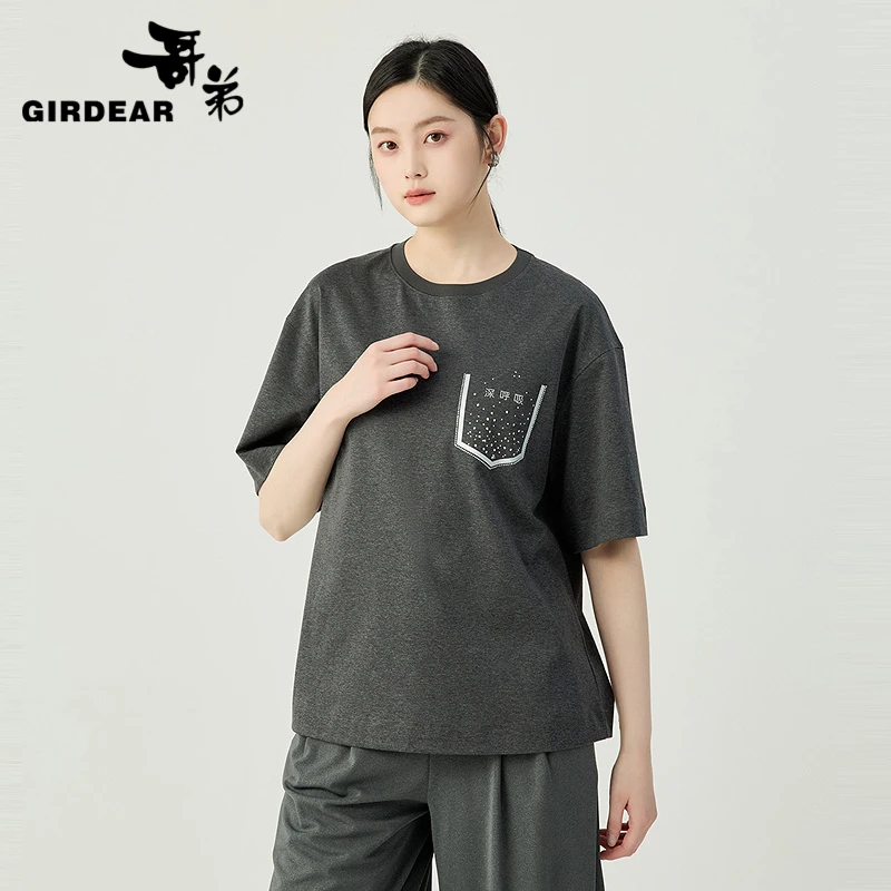 GIRDEAR/哥弟新款夏季百搭圆领显瘦时尚宽松纯棉印花牛仔1300902