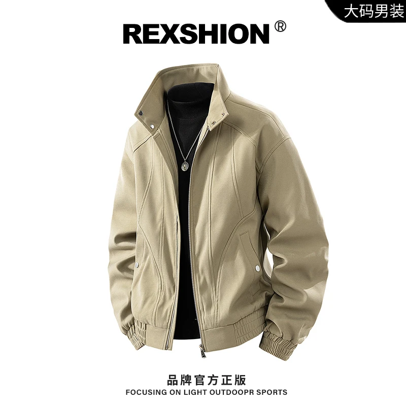 REXSHION秋季新款美式复古男潮流时尚宽松外套男立领工装夹克男士