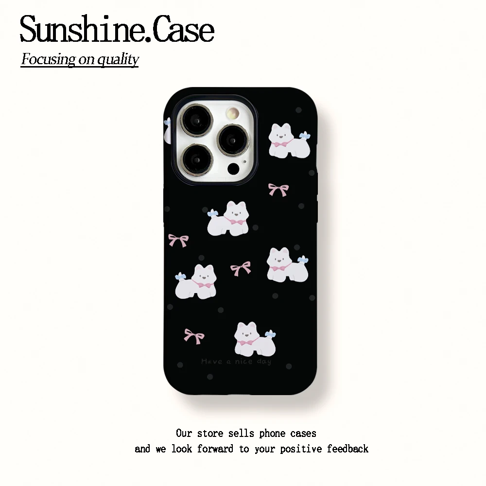 菲林二合一适用苹果华为vivo小米oppo手机壳黑底白狗16PRO/15