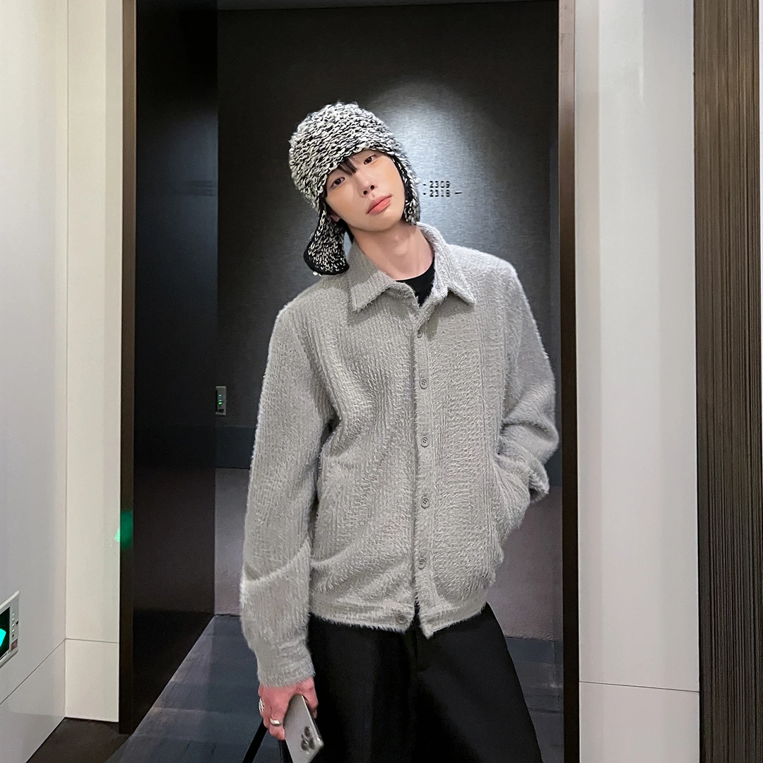 高林凡 毛绒短款毛呢夹克男士冬季翻领高级感加厚呢子外套