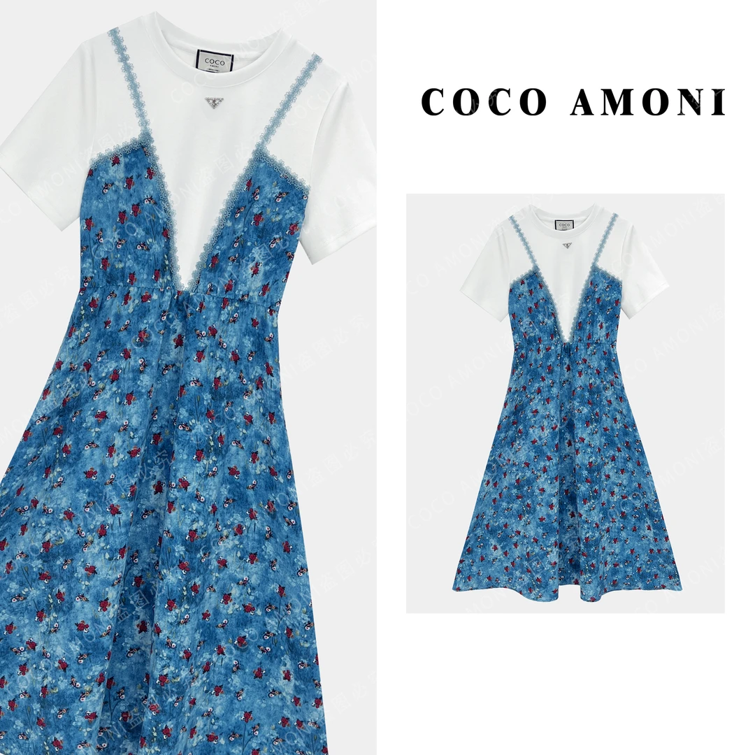 {曼姐}爆款高级设计师定制女装拼接重工气质连衣裙ZC584