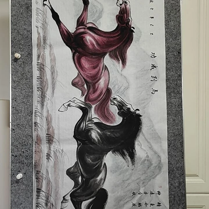 横款周士宸水墨写意骏马图