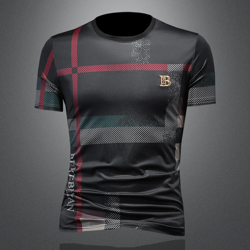 HAESONMENEAT哈逊梅奈男士夏季修身圆领潮流印花短袖透气半袖上衣