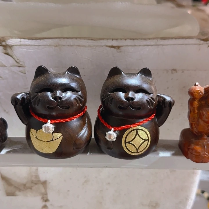 木黑檀木8招财猫一对