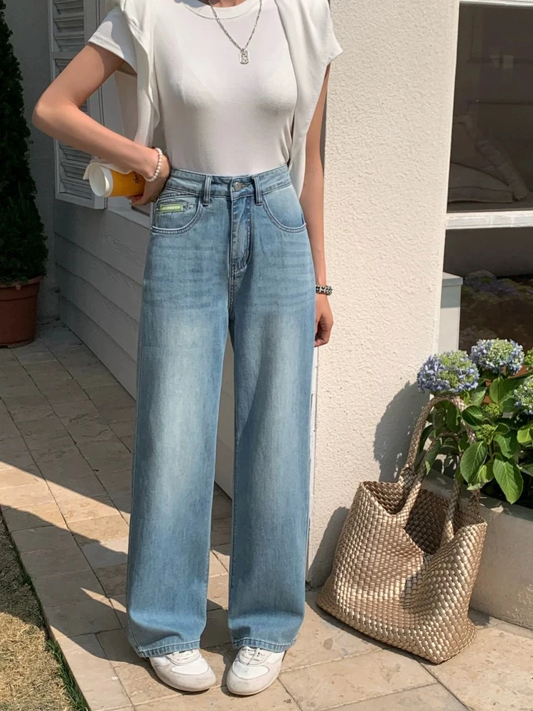 女士高腰阔腿牛仔裤百搭显瘦宽松垂感拖地长裤