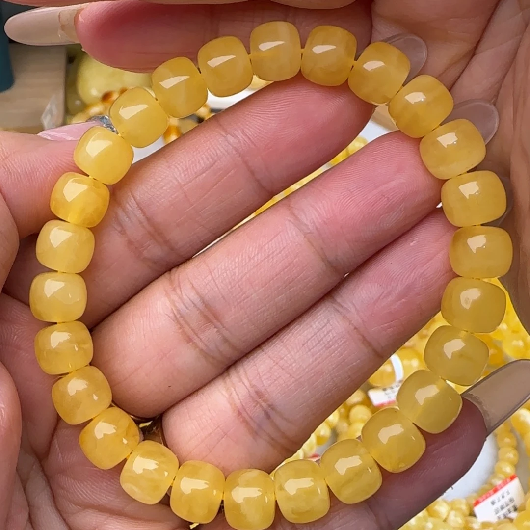 蜜蜡未镶嵌手链鸡油黄老型手串