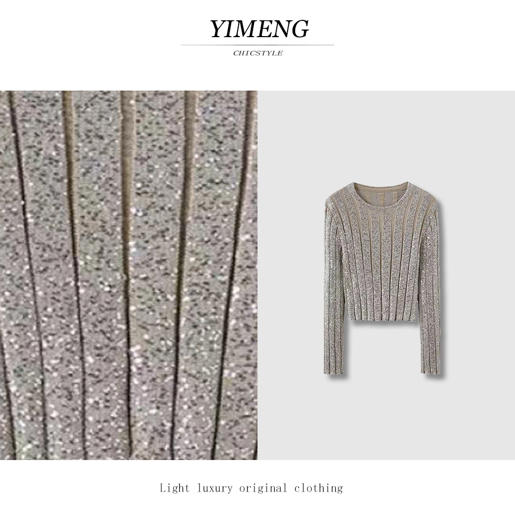 YIMENG/逸梦【流光梦境】新款秋冬重工亮片套头百搭圆领长袖针织衫