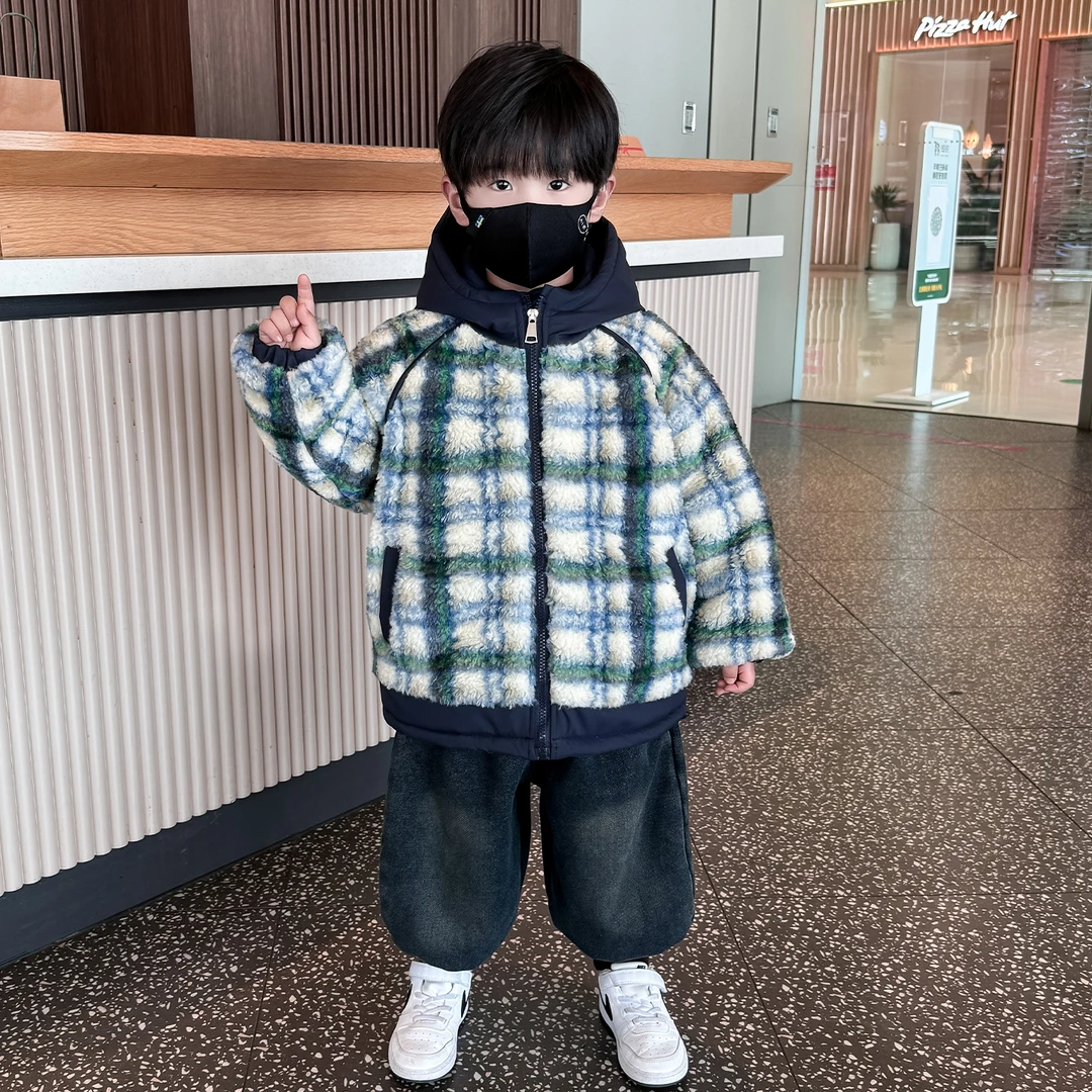 男童冬装毛毛衣外套加绒加厚棉衣2025冬季新款小儿童保暖时髦棉袄