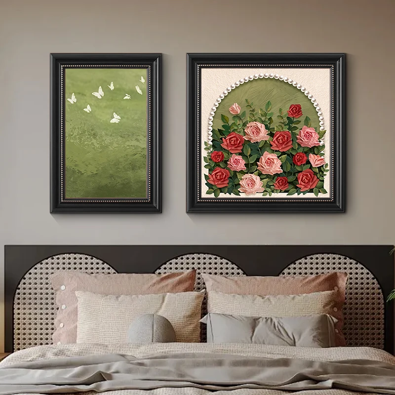 《蝶影诗笺》卧室装饰画组合挂画美式餐厅肌理挂画中古风床头壁画