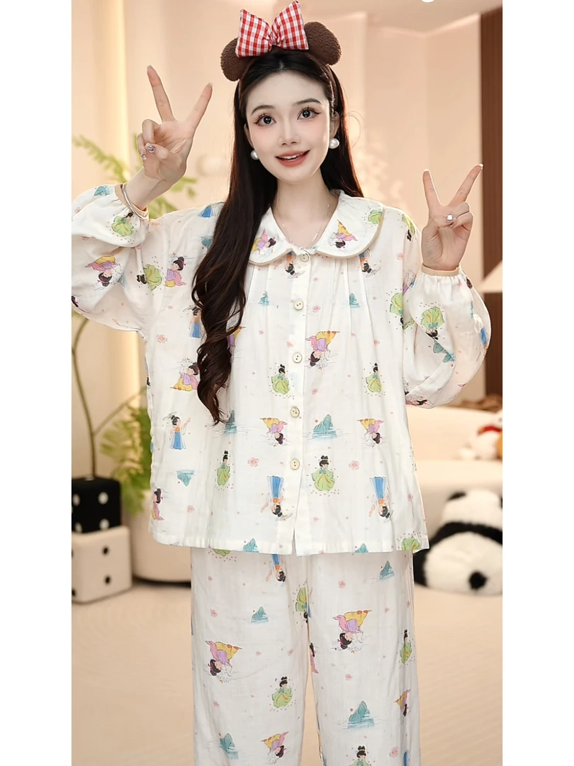 【国风娃娃】百分百纯棉睡衣时尚休闲轻奢长袖长裤条纹卡通透气圆领