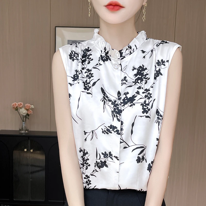 宽松型吊带夏季国风印花背心无袖洋气修身通勤百搭显瘦女士ZH-A96