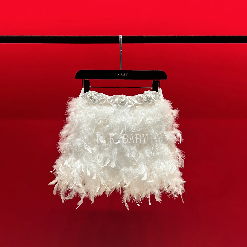 【L.K.BABY】白天鹅S 法式纯欲玫瑰浪漫流苏羽毛名媛公主蓬蓬裙