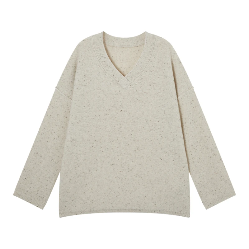 秋冬慵懒落肩V领纯山羊绒套头毛衣BM00214