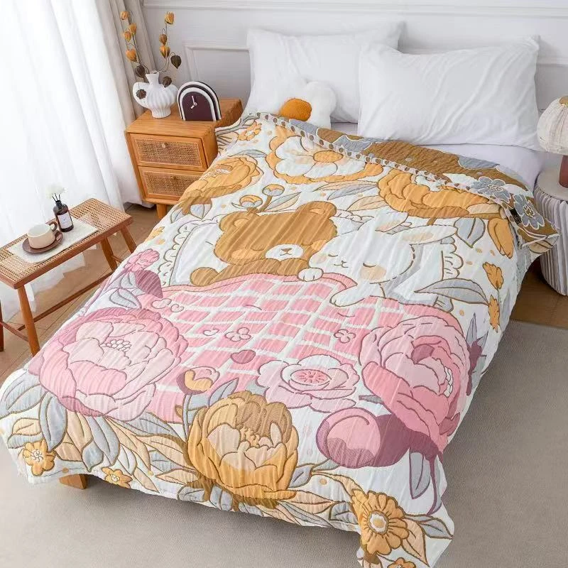 【兔熊伙伴】150*200cm A类全棉纱布舒适亲肤泡芙被