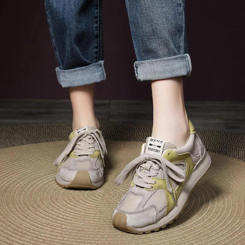 3.5CM阿甘鞋休闲运功风拼色平底超软超舒服手工单鞋复古潮鞋女鞋.