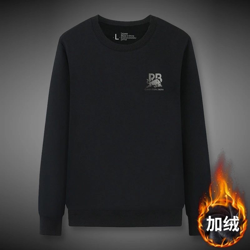 ColuinKlate卫衣男圆领秋冬长袖潮牌加绒加厚黑色潮流修身上衣