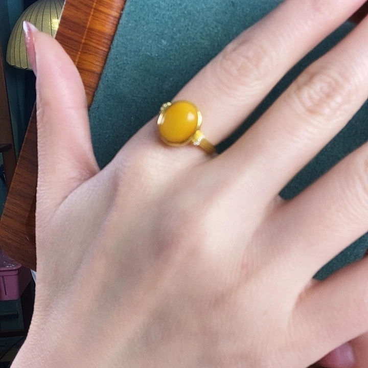 蜜蜡银S925镶嵌戒指戒指