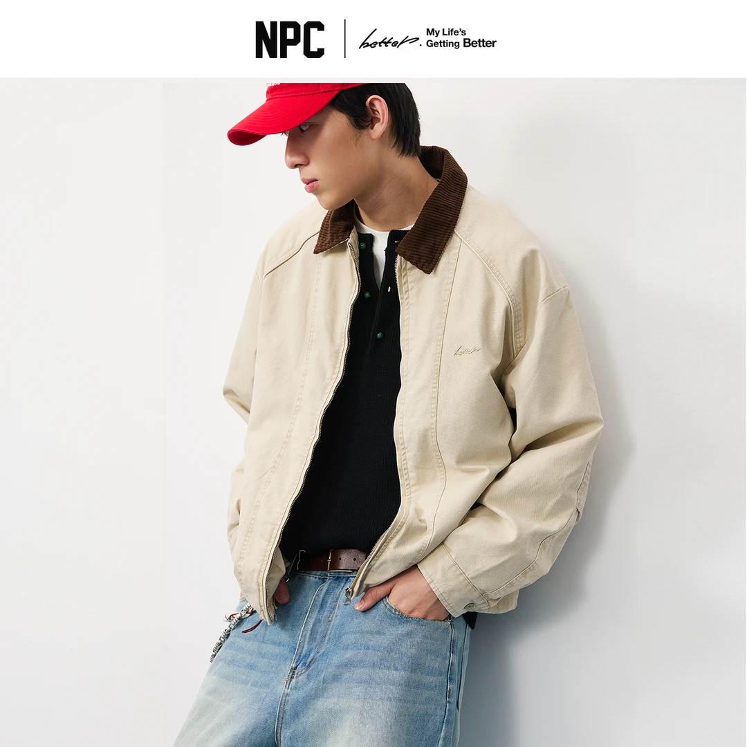 NPC潮牌100%棉灯芯绒撞色拼接拉链翻领夹克男复古巴恩风NP58TJ04