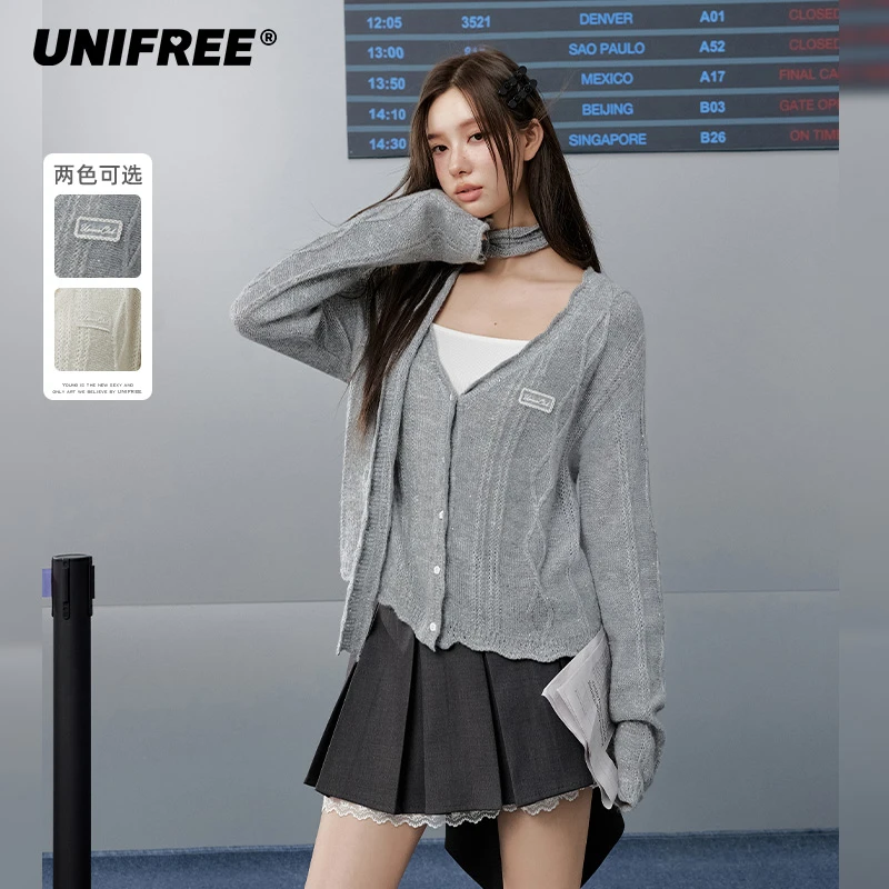 0156【金拐子专属】UNIFREEUNIFREE宽松v领针织开衫U251N829K2G1