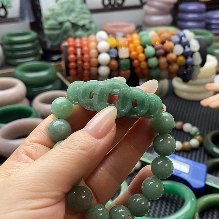 石英岩玉未镶嵌五帝钱手串石英岩玉