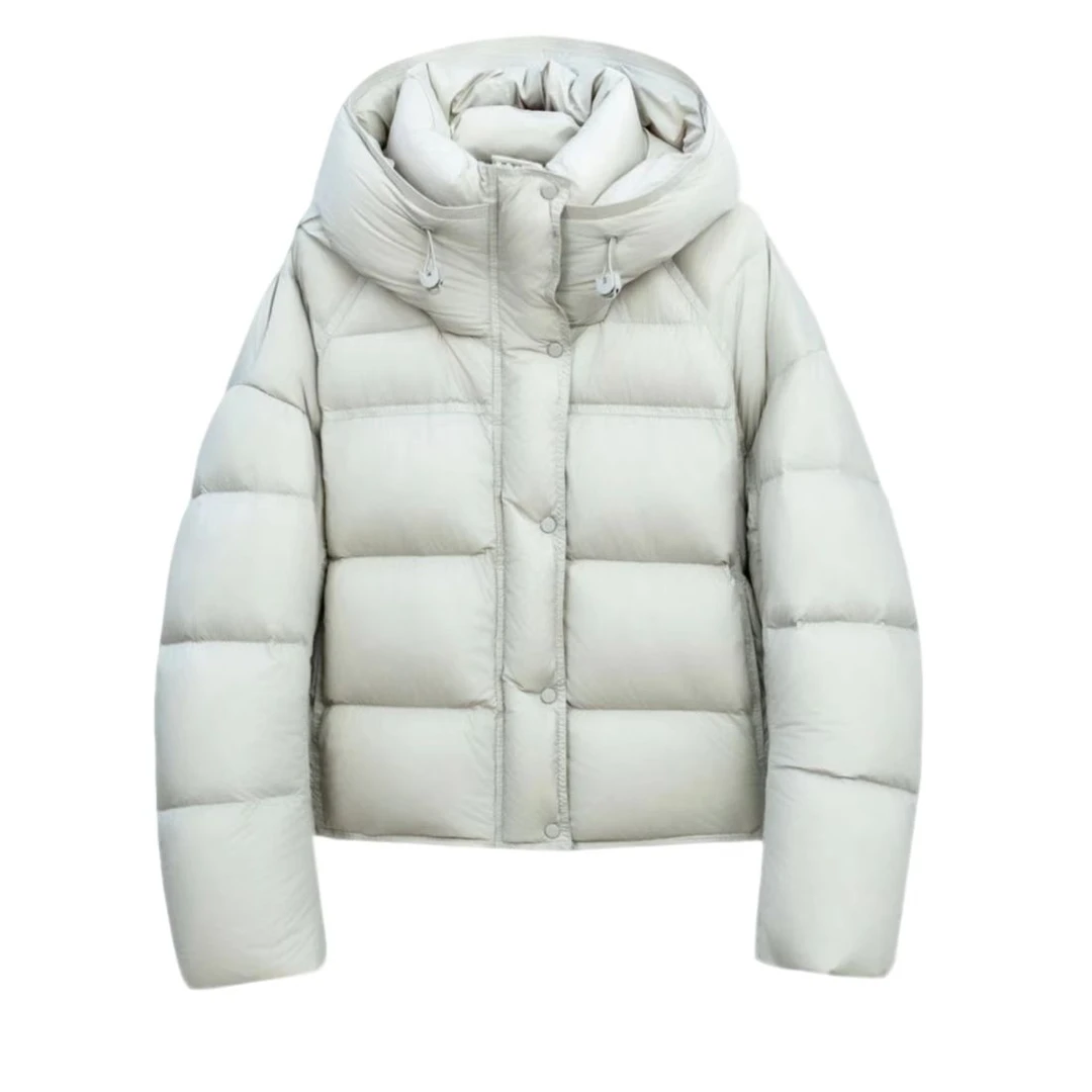 现货【真90鹅绒】puff云感泡芙款零压感短款连帽羽绒服时尚休闲