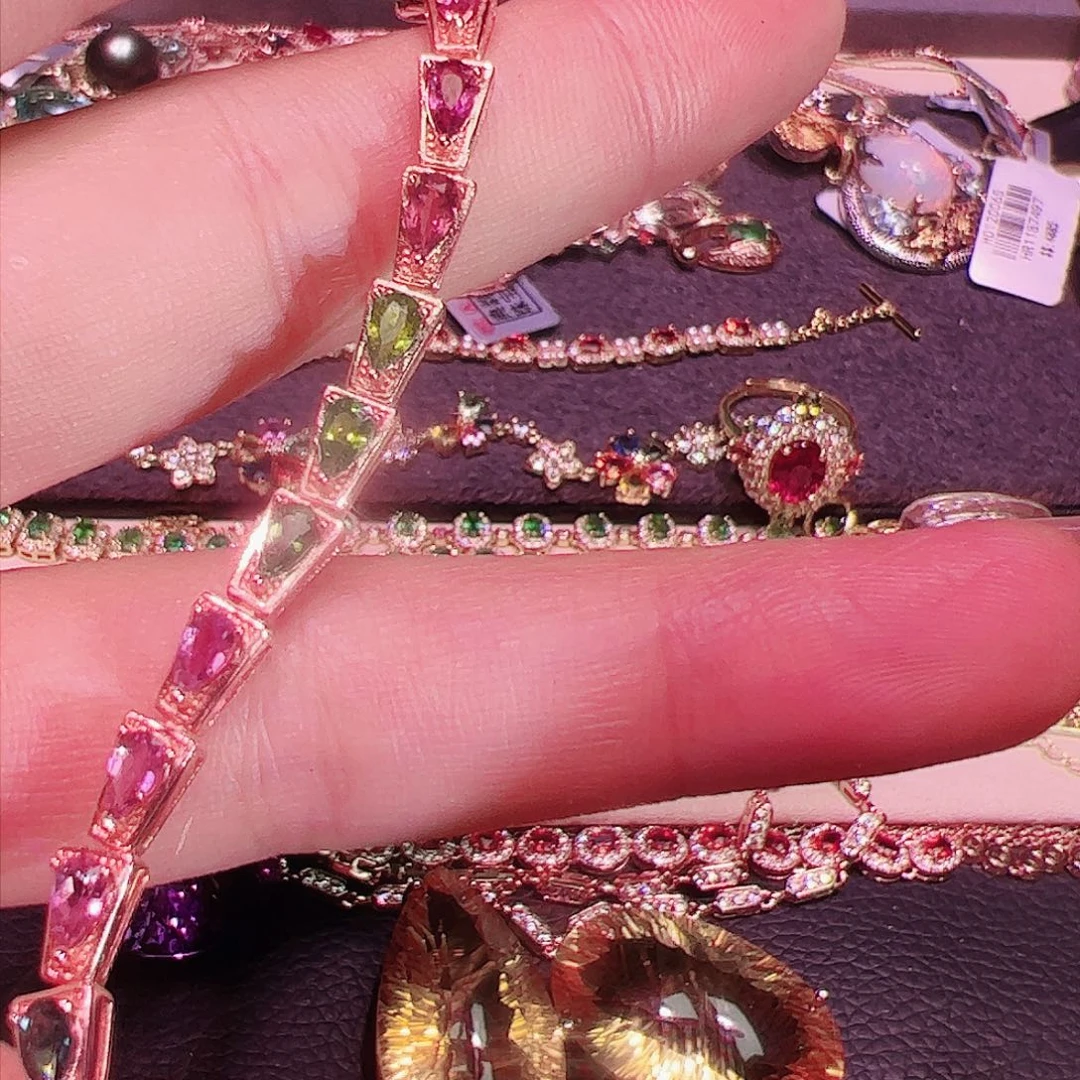 碧玺碧玺手链银S925镶嵌