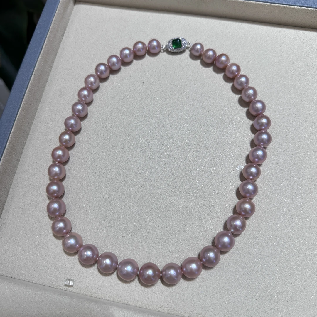 【钱元元珍珠】9-11mm 宝石扣 烟紫色 淡水珍珠项链