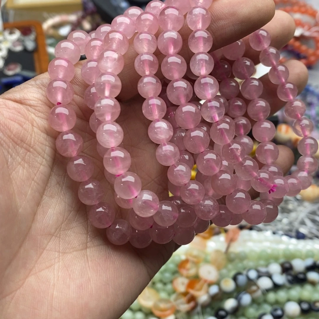 未镶嵌玛瑙/玉髓珠宝半成品一条纯天然老矿马粉手链8mm