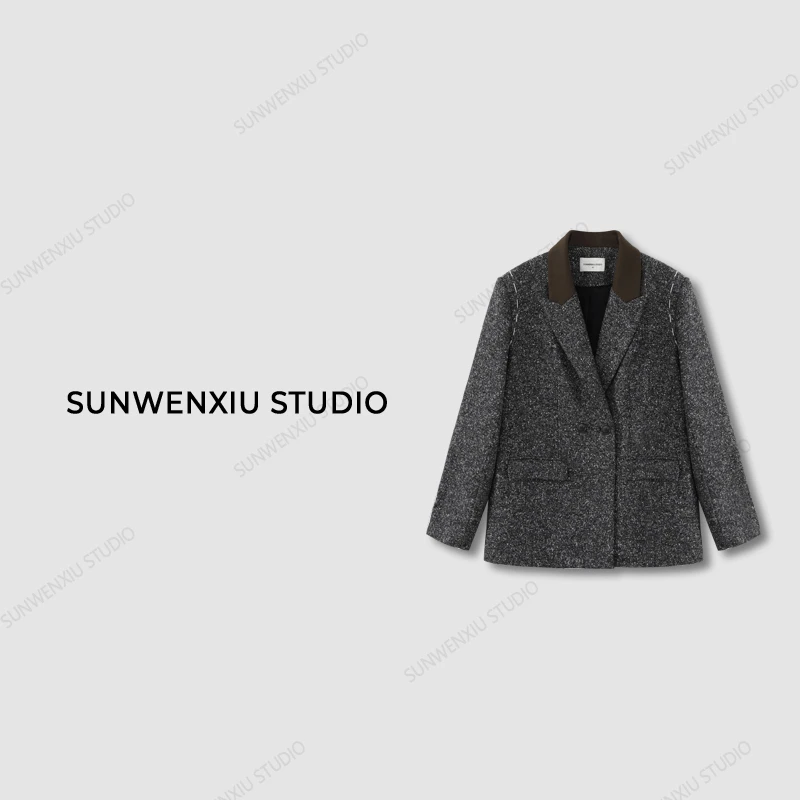 swx studio3店 “明线西装”羊毛混纺撞色拼接设计感秋冬西装外套